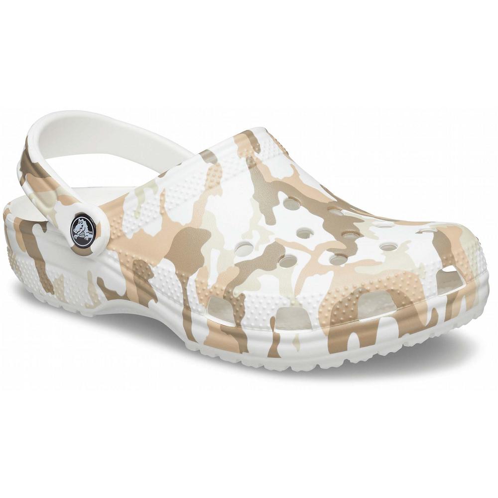 White / Multi Women's Crocs Classic Printed Camo Clogs | NZ 0080WNBY